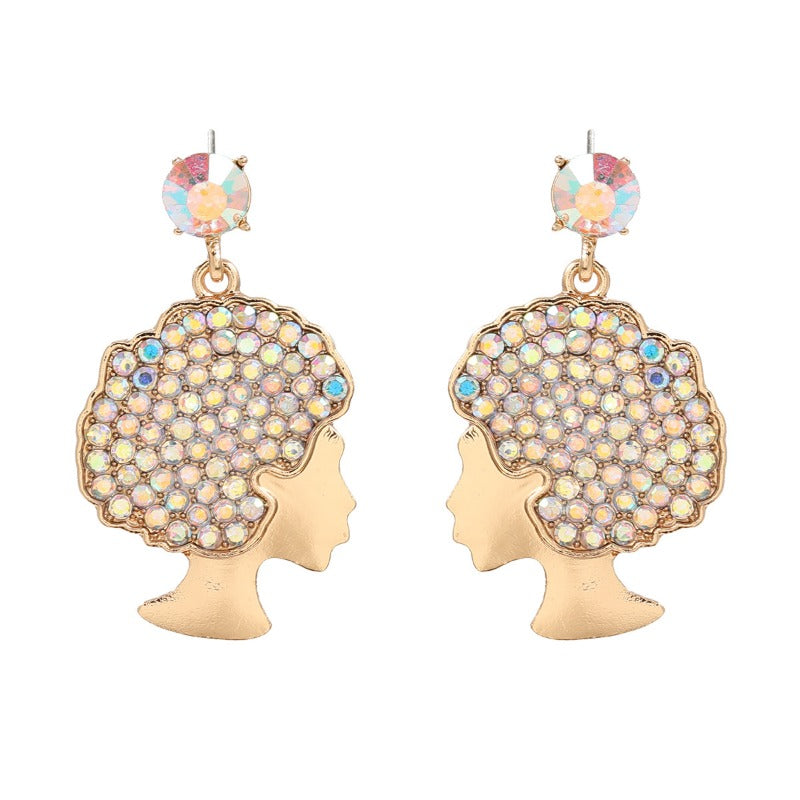 Wholesale Afro Curly Hair Full Diamond Earrings